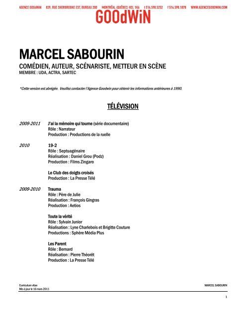 MARCEL SABOURIN - Agence Goodwin