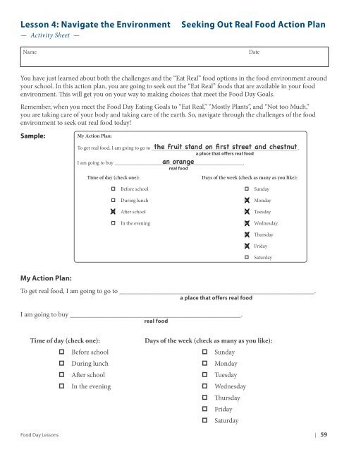 Food Day School Curriculum 2013