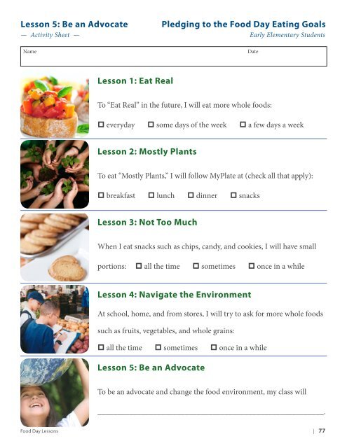 Food Day School Curriculum 2013