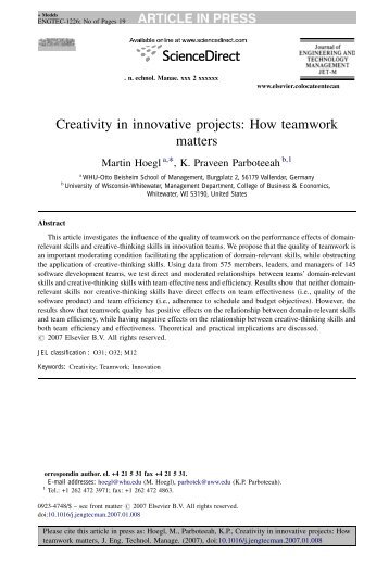 Creativity in innovative projects: How teamwork matters