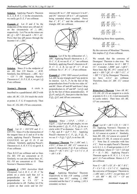 Famous Geometry Theorems - Department of Mathematics - The ...