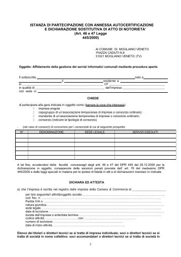 istanza di partecipazione con annessa autocertificazione e ...