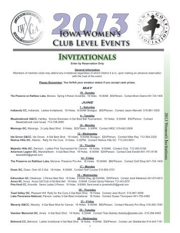 Printable Club Tournament Calendar - Iowa Golf Association