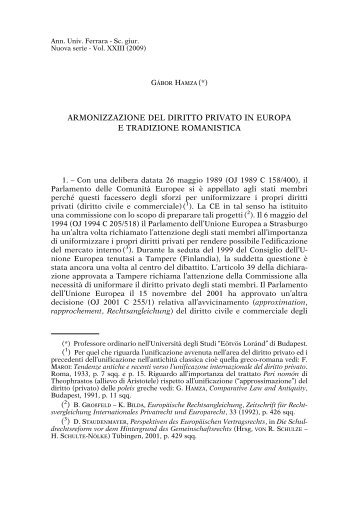 armonizzazione del diritto privato in europa e tradizione romanistica
