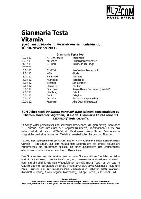 Gianmaria Testa Vitamia - F-Cat Productions