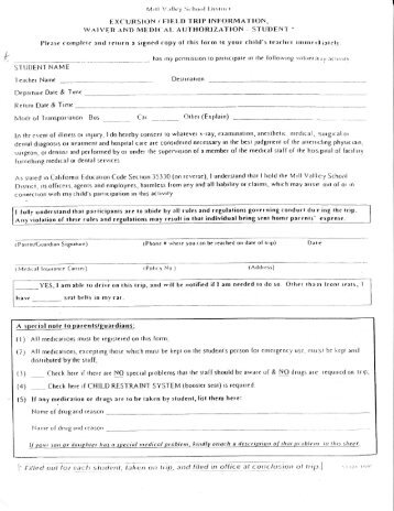 Field Trip Permission Form - Mill Valley School District