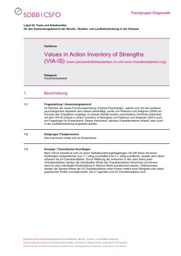 Values in Action Inventory of Strengths - Fachgruppe Diagnostik ...