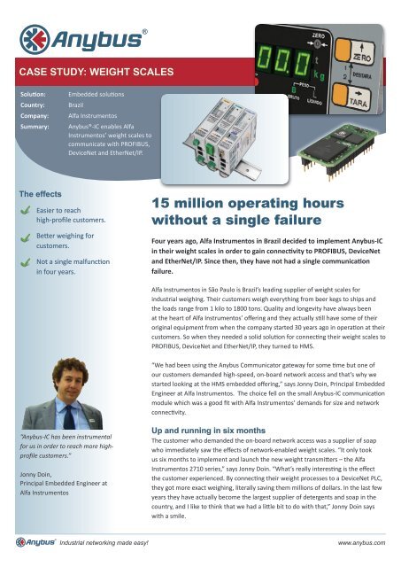 Weight scales Network: Profinet, DeviceNet, EtherNet/IP ... - HMS