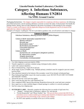 Category A Infectious Substances, Affecting Humans UN2814