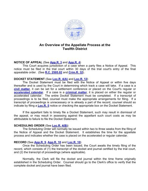 Overview of the Appellate Process - Ohio 12th District Court of Appeals