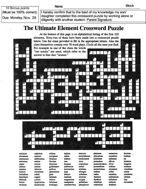 Periodic Table Of Elements Crossword Puzzle Answer Key Periodic Table 