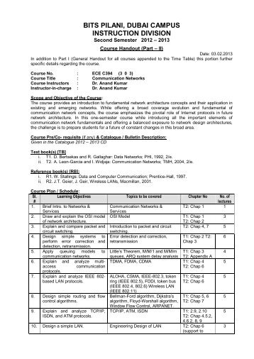 Course Handout - Student Welfare Division - BITS Pilani