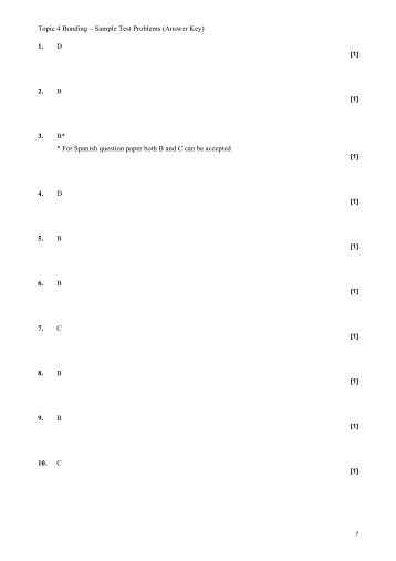 Topic 4 Bonding â Sample Test Problems (Answer Key) 1. D 2. B 3 ...