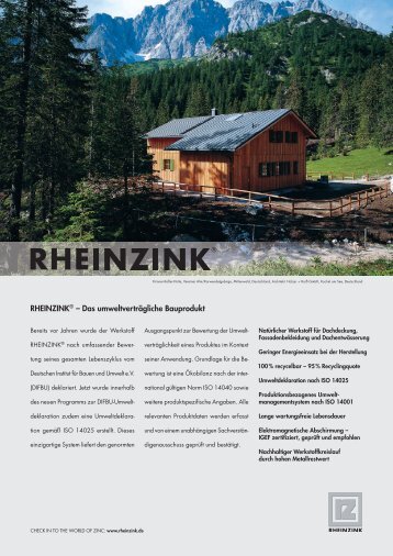 RHEINZINKÂ® â€“ Das umweltvertrÃ¤gliche Bauprodukt - Melle