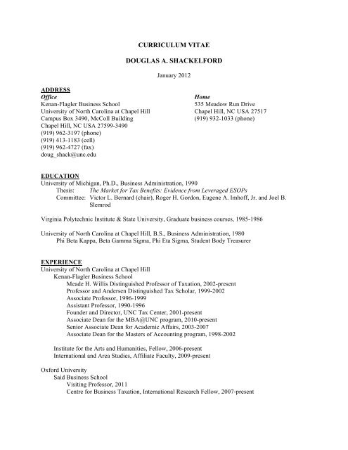 curriculum vitae douglas a. shackelford - The University of North ...