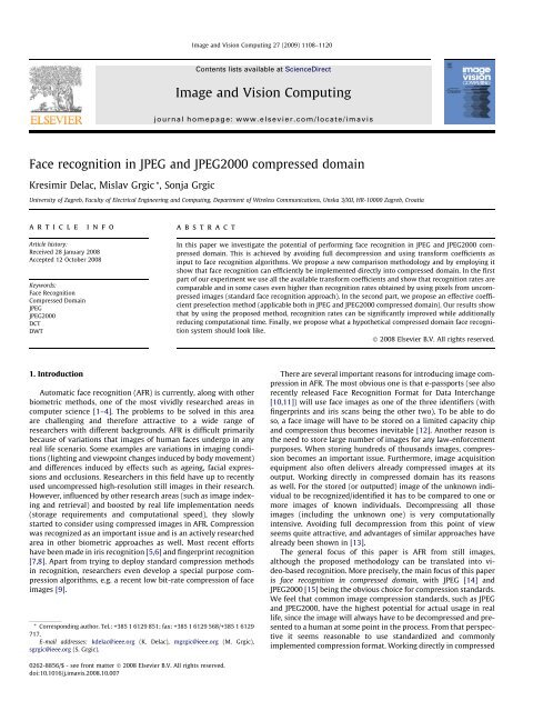 Face recognition in JPEG and JPEG2000 compressed ... - VCL - FER