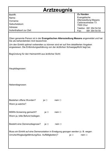 Formular Arztzeugnis/EntbindungserklÃ¤rung von der Ã¤rztl ...