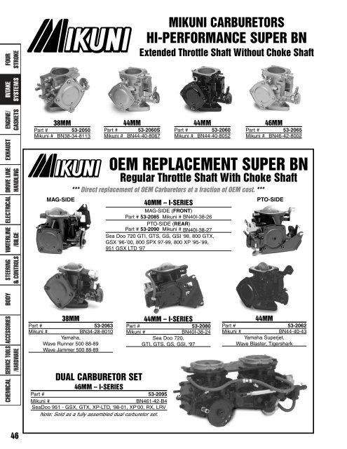 MIKUNI OEM CARBURETOR REPAIR KITS FOR SEA DOO DUAL CARBS 951 XP GSX GTX RX LRV