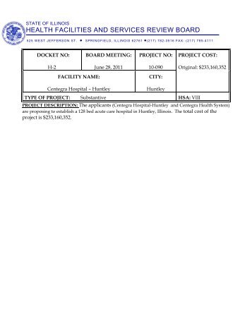 H-2 Centegra Hospital - Huntley, Huntley 10-090 - Illinois Health ...