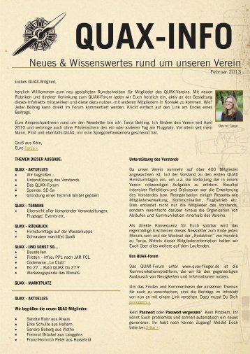 Neues & Wissenswertes rund um unseren Verein - QUAX-Flieger