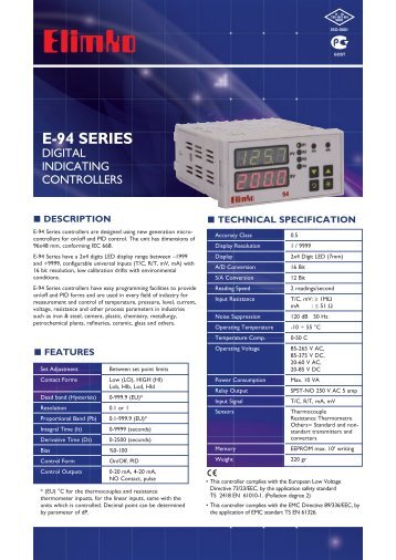 E-94 Series Digital Indicating Controllers - Elimko