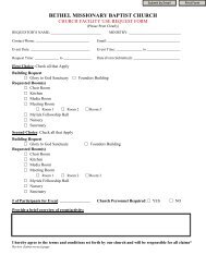 Church Facility Request Form - Bethel Missionary Baptist Church