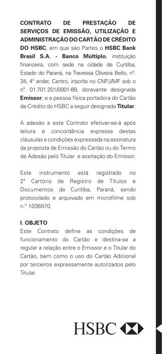 Contrato de PrestaÃ§Ã£o de serviÃ§os de emissÃ£o, UtilizaÃ§Ã£o e ... - HSBC