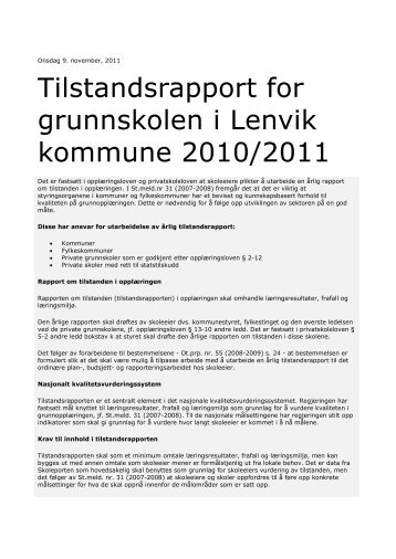 Tilstandsrapport for grunnskolen i Lenvik kommune 2010/2011