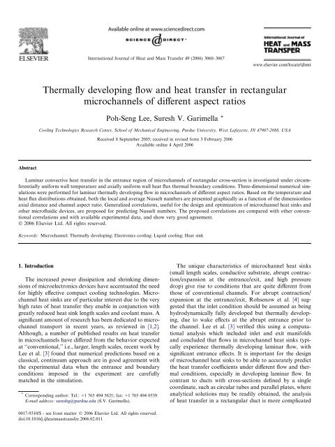 Thermally developing flow and heat transfer in rectangular ...