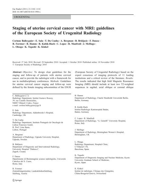 Staging of uterine cervical cancer with MRI: guidelines of the ...