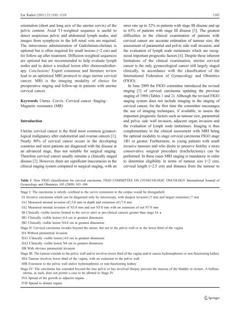 Staging of uterine cervical cancer with MRI: guidelines of the ...