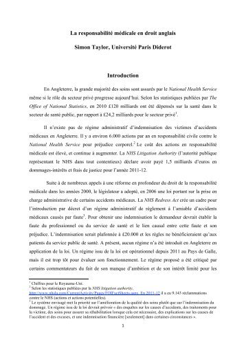 La responsabilitÃ© mÃ©dicale en droit anglais Simon Taylor ... - Grerca