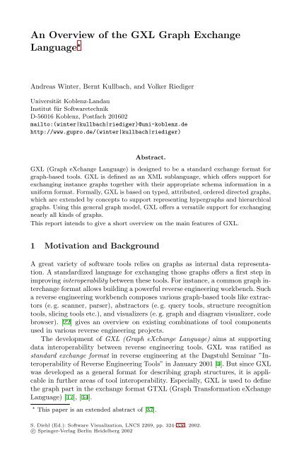 An Overview of the GXL Graph Exchange Language* - Se.uni ...