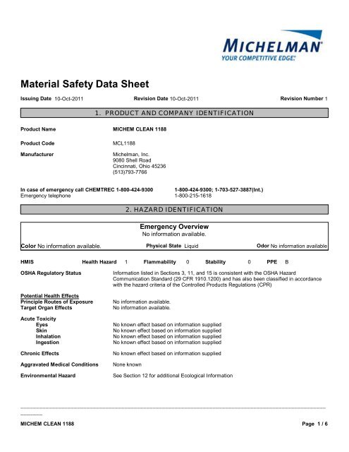 Michem Cleaner 1188 MSDS - LexJet