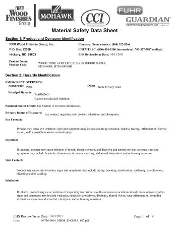 Material Safety Data Sheet - Mohawk Finishing