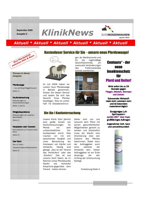 KlinikNews Ausgabe6 - Pferdeklinik Burg MÃ¼ggenhausen
