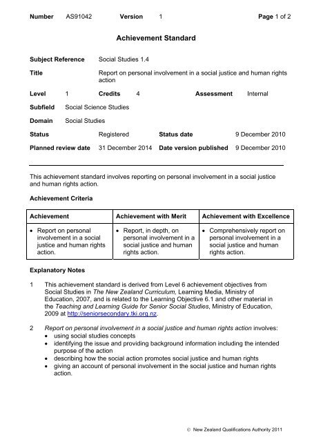 91042 Report on personal involvement in a social justice ... - NZQA