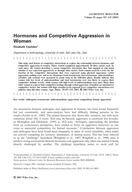Hormones and Competitive Aggression in Women - University of Utah