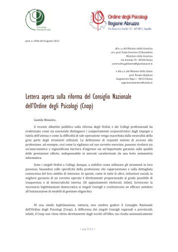 Leggi la lettera in formato .pdf - Ordine degli Psicologi del Lazio