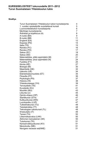 KURSSISELOSTEET lukuvuodelle 2011â2012 Turun ... - Turku