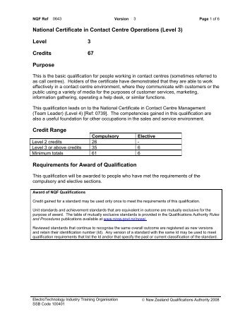 National Certificate in Contact Centre Operations (Level 3 ... - ESITO