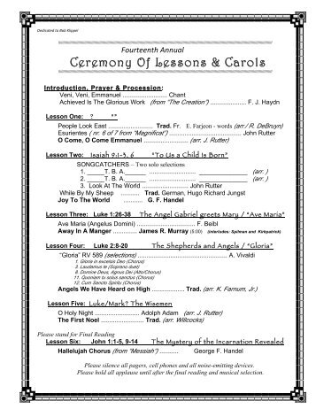 Music Program for SMSS Lessons & Carols Concert XIV - 2011