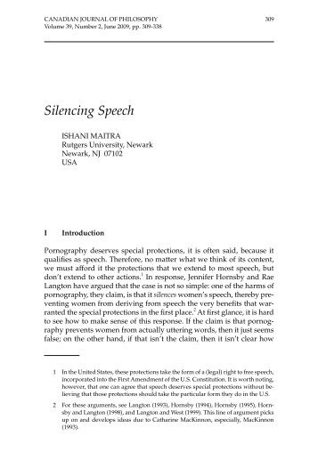 Silencing Speech - Canadian Journal of Philosophy