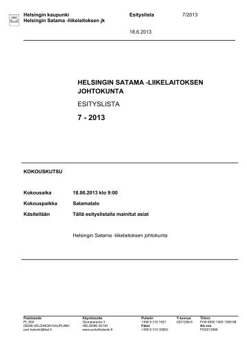 Esityslista 18.6.2013 - Helsingin Satama