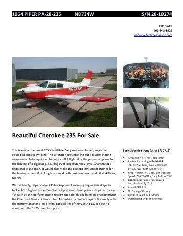 Beautiful Cherokee 235 For Sale - Barnstormers