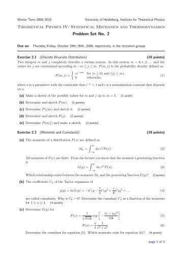 Problem Set No. 2 - Statistical Physics and Theoretical Biophysics ...