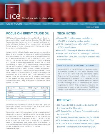 TECH NOTES FOCUS ON: BRENT CRUDE OIL ICE NEWS