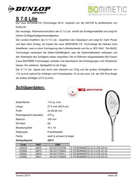 Produktbeschreibungen Tennis zum Download... - Dunlop