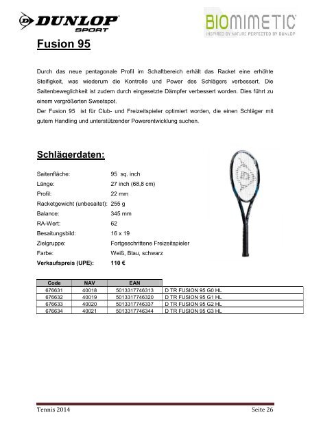 Produktbeschreibungen Tennis zum Download... - Dunlop