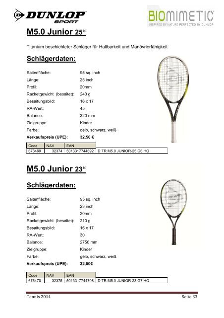 Produktbeschreibungen Tennis zum Download... - Dunlop